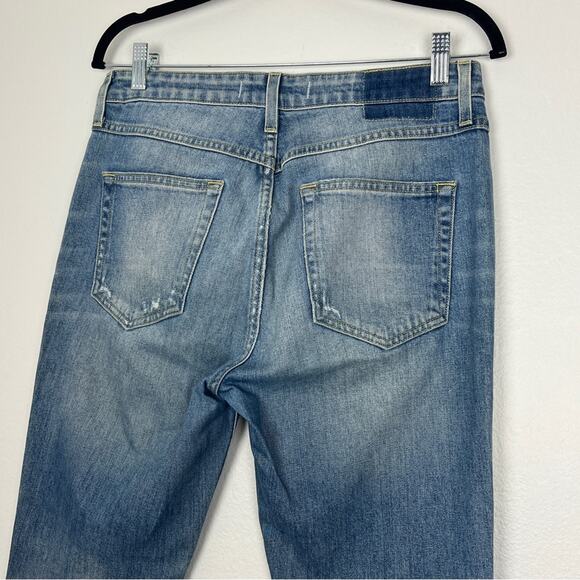 AMO | Babe Jeans in Keepsake Blue Patch Distressed Raw Hem Cropped Grunge 30 - Picture 9 of 11